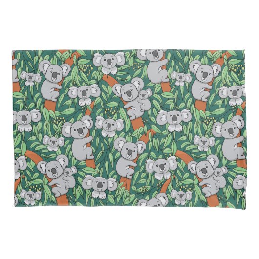 Cute Koala Pattern Hunter Green Kussensloop (Voorkant)