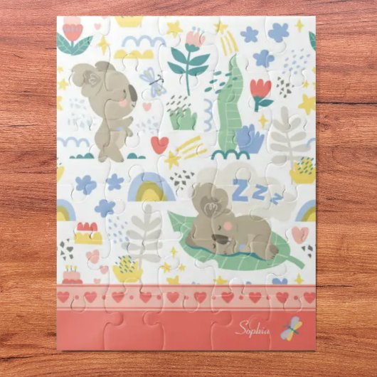Cute Koala Pattern met Little Girl Name op Pink Legpuzzel
