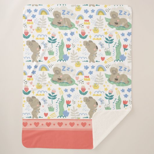 Cute Koala Pattern met Little Girl Name op Pink Sherpa Deken (Voorkant)