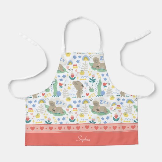 Cute Koala Pattern met meisjesnaam Roze Schort (Voorkant)