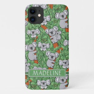 Cute Koala Pattern Personaliseert Green iPhone 11 Hoesje