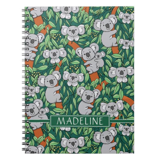 Cute Koala Pattern personaliseert Hunter Green Notitieboek (Voorkant)