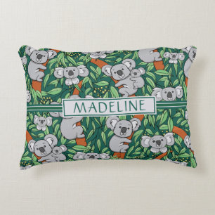 Cute Koala Pattern Personalized Hunter Green Accent Kussen