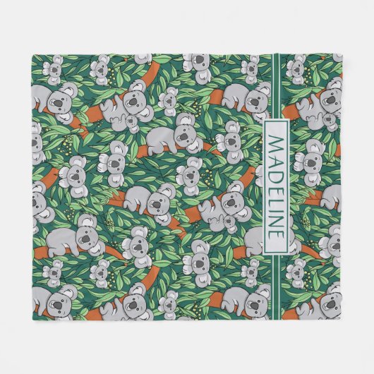 Cute Koala Pattern Personalized Hunter Green Fleece Deken (Voorkant (Horizontaal))