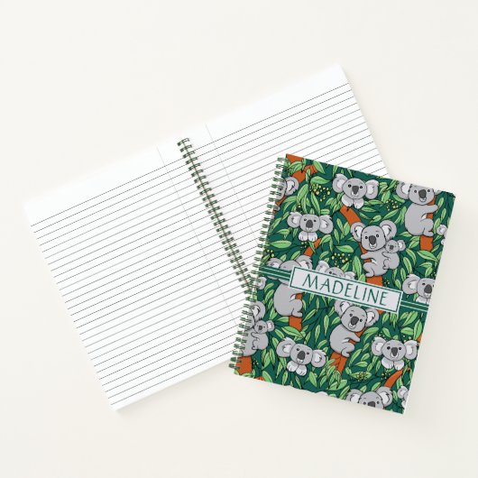Cute Koala Pattern Personalized Hunter Green Notitieboek (Binnen)