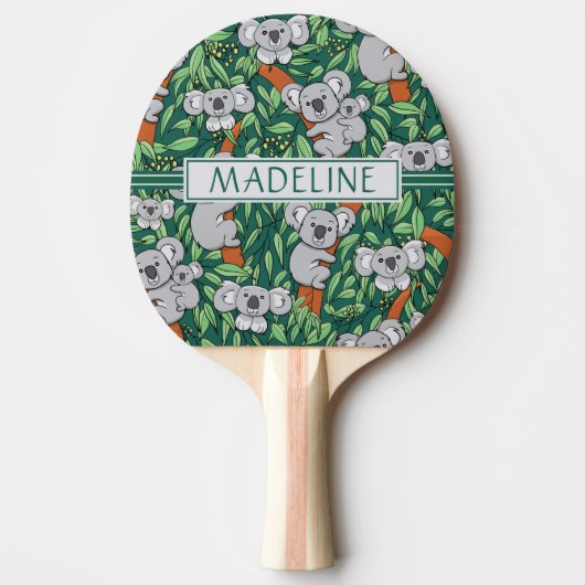 Cute Koala Pattern Personalized Hunter Green Tafeltennisbatje (Voorkant)