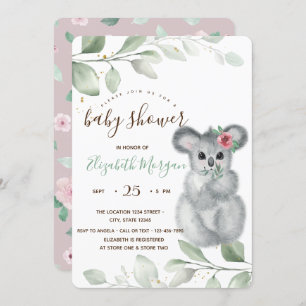 Cute Koala Rozen Baby shower Kaart