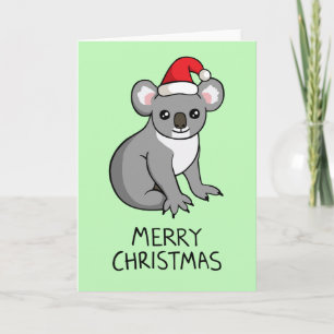 Cute Koala Santa Hat Drawing Merry-kerstkaart Feestdagen Kaart
