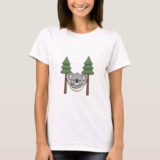 Cute Koala Sleeping in Hammock Between Two Pine T-shirt (Voorkant)