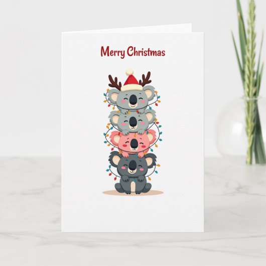 Cute Koala Stack lumières de Noël et carte Père No (Devant)