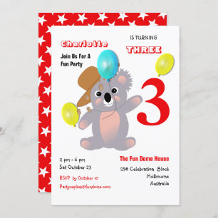 Cute Koala Teddy Bear Invitation de fête d'anniver