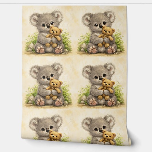 Cute Koala Teddy Pattern Wallpaper Kawaii Behang (Afrollen)