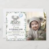 Cute Koala Vert Anniversaire Photo Invitation (Devant)