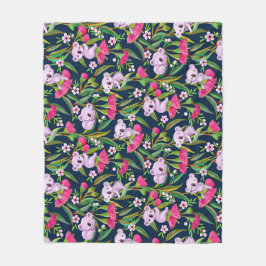 Cute Koalas Pale Lilac on Pink Eucalyptus Flowers Fleece Deken