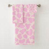Cute Koe Animal Print Patroon Aesthetisch Roze Bad Handdoek (Insitu)