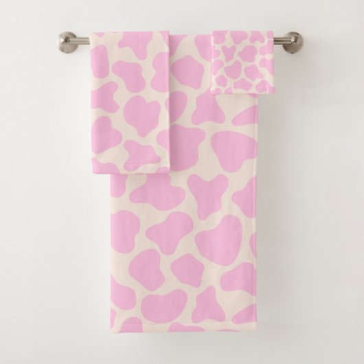 Cute Koe Animal Print Patroon Aesthetisch Roze Bad Handdoek (Insitu)