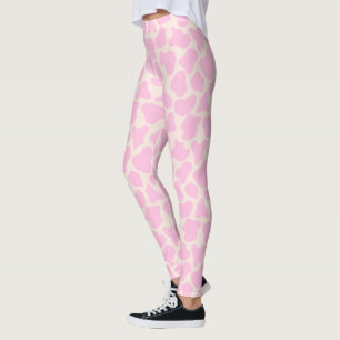 Cute Koe Animal Print Patroon Aesthetisch Roze Leggings