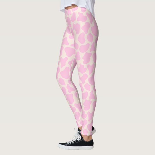 Cute Koe Animal Print Patroon Aesthetisch Roze Leggings (Links)