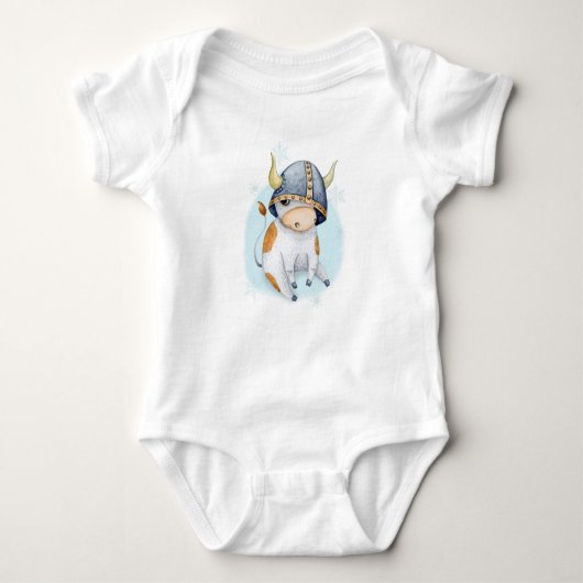 Cute Koe Calf in Viking Helmet Romper (Voorkant)