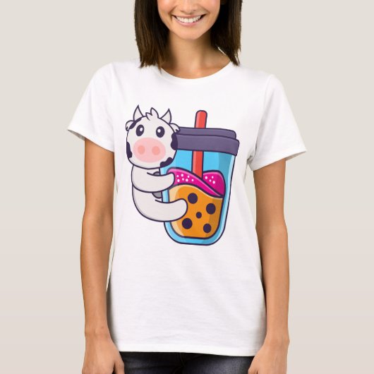 Cute koe Drink Boba milk tea T-shirt (Voorkant)