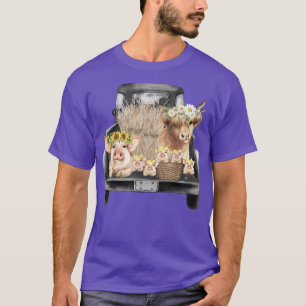 Cute Koe En Varkens Op Auto Vintage Dierenboerderi T-shirt