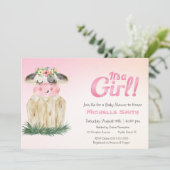 Cute Koe Floral Pink Gold Invitation Kaart (Staand voorkant)