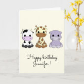 Cute koe giraffe hippo cartoon kaart (Gele Bloem)