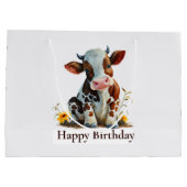 Cute Koe Happy Birthday White Groot Cadeauzakje (Achterkant)