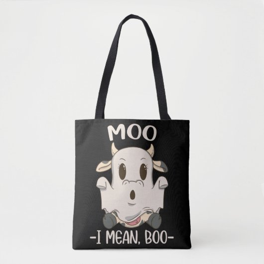 Cute Koe Moo Halloween Ghost Boo Draagtas (Voorkant)