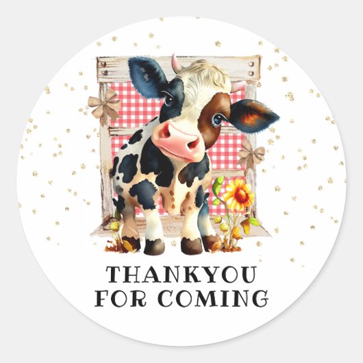 Cute Koe Party Ronde Sticker (Voorkant)