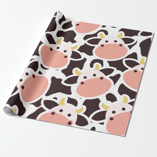 Cute Koe Pattern Cadeaupapier (Uitgerold)