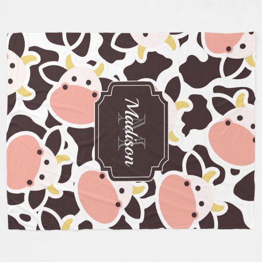Cute Koe Pattern Fleece Deken (Voorkant (Horizontaal))
