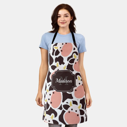 Cute Koe Pattern Schort (Gedragen)