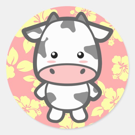 Cute Koe Ronde Sticker (Voorkant)