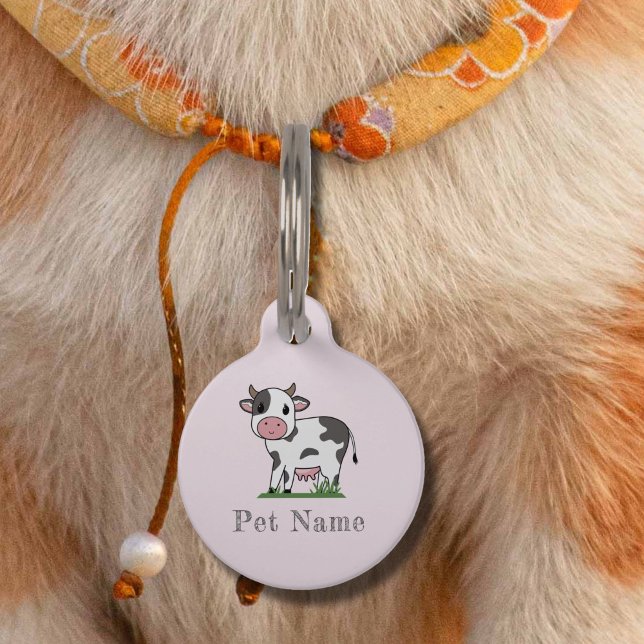 Cute Koe roze et tag Huisdierpenning (Cute Cow Pink Pet Tag)