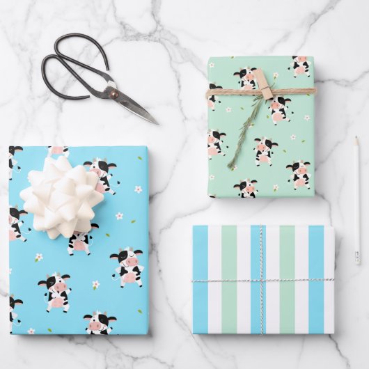 Cute Koe Wrapping Paper Set van 3 (Voorkant)
