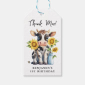 Cute Koe Zonbloemen Modern Dank Moo Birthday Cadeaulabel (Voorkant)