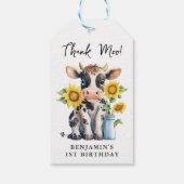 Cute Koe Zonbloemen Modern Dank Moo Birthday Cadeaulabel (Achterkant)