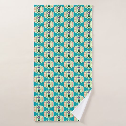 Cute Kokeshi Doll Hexagon Pattern (Serviette de bain)