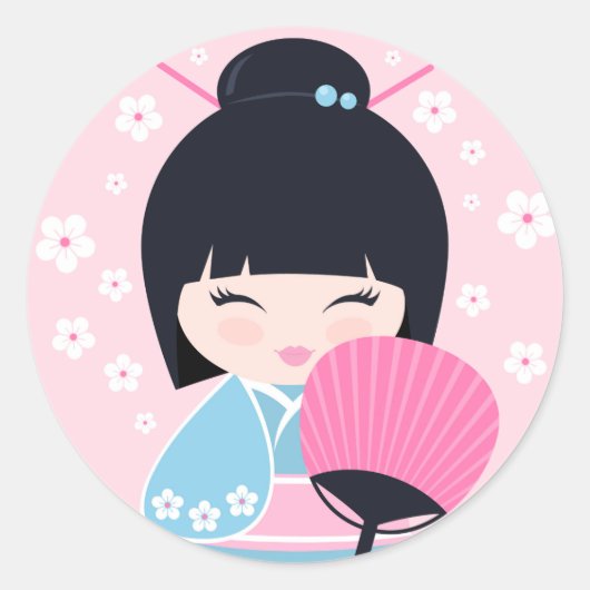 Cute Kokeshi Doll Ronde Sticker (Voorkant)