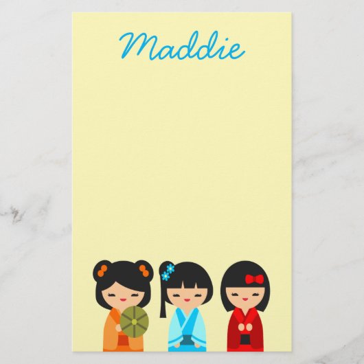 Cute Kokeshi Japanse poppen Briefpapier (Voorkant)