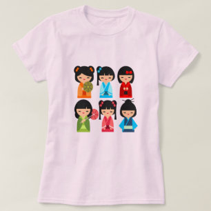 Cute Kokeshi Japanse poppen T-shirt
