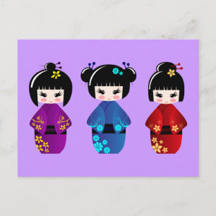 Cute kokeshi poppencartoon briefkaart