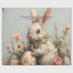 Cute Konijn Eieren Bloemen Pasen Cadeaupapier