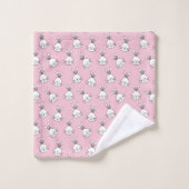 Cute Konijn Gezicht Patroon op Licht Roze Bad Handdoek (Wasdoekje)