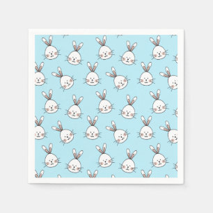 Cute Konijn Gezicht Patroon op Lichtblauw Servet