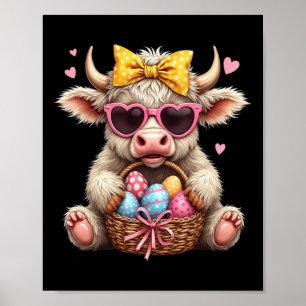 Cute Konijn Koe Retro Boer Westerse Pasen Dag  Poster