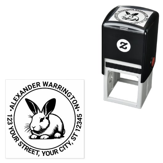 Cute Konijn Lijn Kunst #3 Naam Adres Zelfinktende Stempel (In situ)