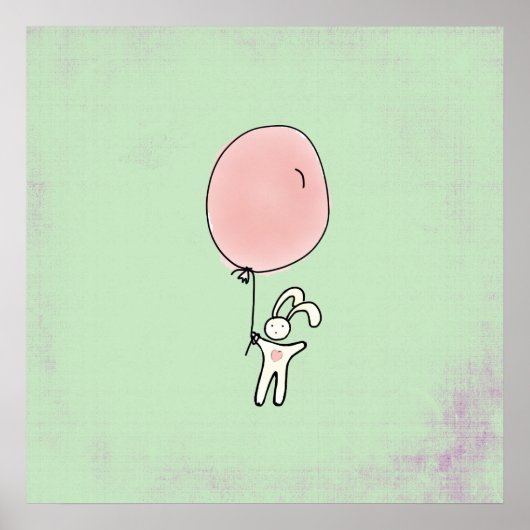 Cute Konijn met Ballon Poster (Voorkant)