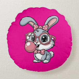 Cute Konijn met Bril die Bubble Gum Blaast Rond Kussen